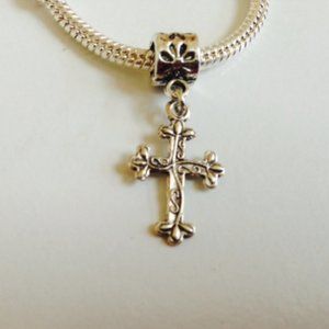 “CROSS” Sterling Silver Plated Dangling Charm For European Style Charm Necklace